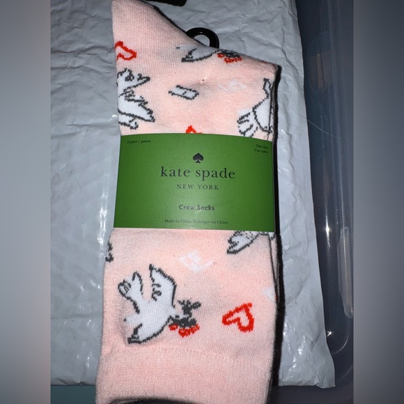 kate spade Accessories - kate spade Pink Dove and Heart Crew Socks